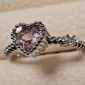 Elegant Silver Heart Ring with Pink Gemstone